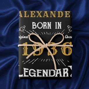 90th Birthday 1936 Legend Vintage Black Wrapping Paper Sheets