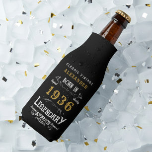 90th Birthday 1936 Name Legend Chic Black Gold Bottle Cooler