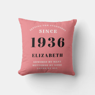 90th Birthday 1936 Pink Girly Elegant Chic Throw Pillow