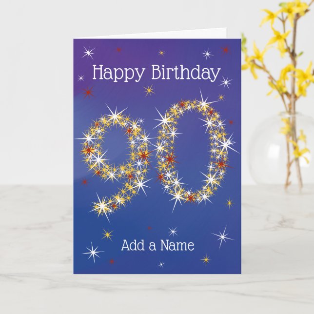90th Birthday - 90 in Stars - Blue - Age 90 Card (Yellow Flower)