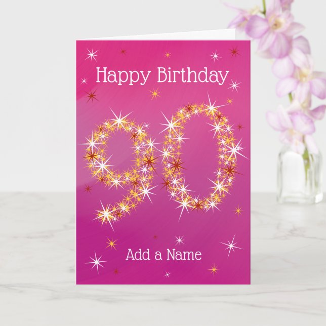 90th Birthday - 90 in Stars - Pink - Age 90 Card (Orchid)
