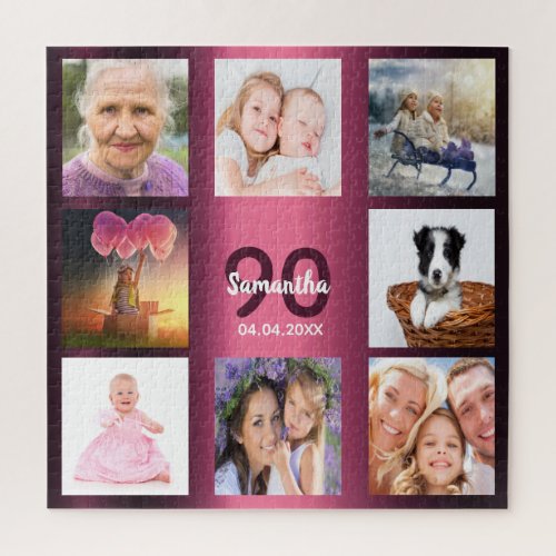 90th birthday 90 photo collage woman purple jigsaw puzzle