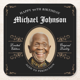 90th Birthday Aged to Perfection Classic Vintage Square Paper Coaster