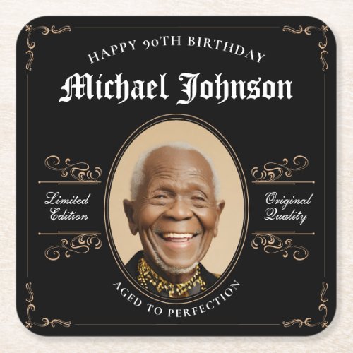 90th Birthday Aged to Perfection Classic Vintage  Square Paper Coaster