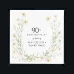 90th Birthday April Birth Month Flower Daisy Napkins<br><div class="desc">Pretty white daisies create a floral border. All text is editable.</div>
