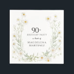90th Birthday April Birth Month Flower Daisy Napkins<br><div class="desc">Pretty white daisies create a floral border. All text is editable.</div>