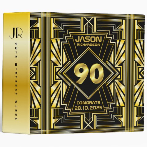 90th Birthday Art Deco Gold Black Great  3 Ring Binder