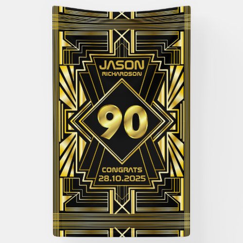 90th Birthday Art Deco Gold Black Great Gatsby Banner