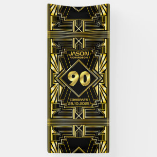 90th Birthday Art Deco Gold Black Great Gatsby Banner