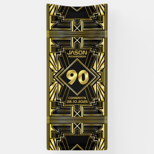 90th Birthday Art Deco Gold Black Great Gatsby Banner
