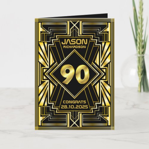 90th Birthday Art Deco Gold Black Great Gatsby Card