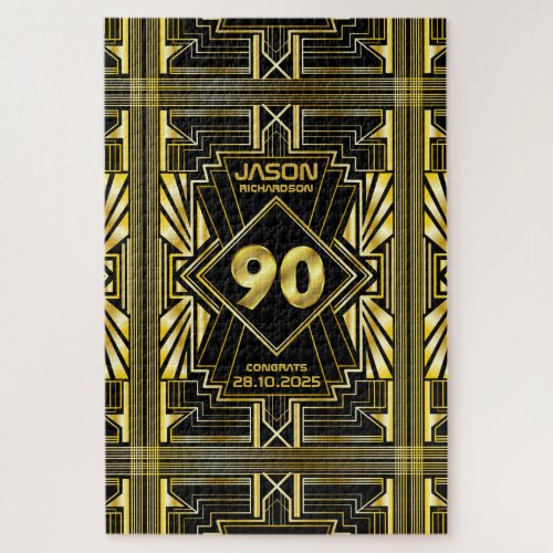 90th Birthday Art Deco Gold Black Great Gatsby Jigsaw Puzzle