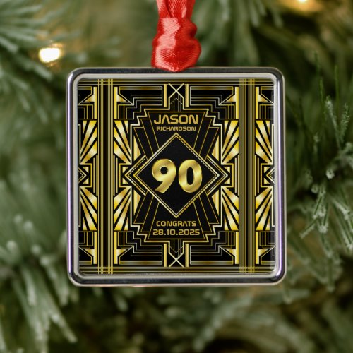 90th Birthday Art Deco Gold Black Great Gatsby Metal Ornament
