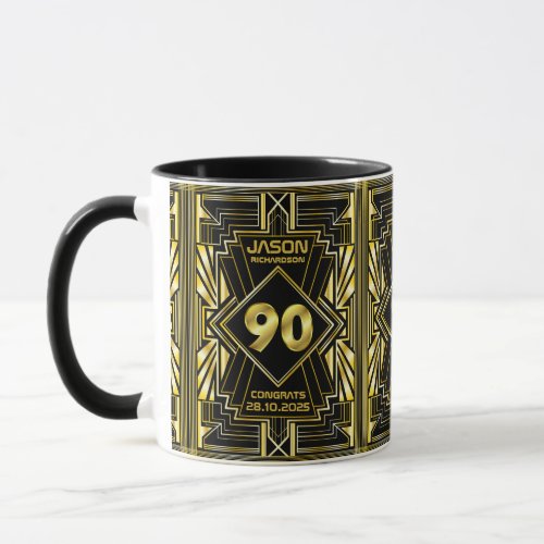 90th Birthday Art Deco Gold Black Great Gatsby Mug