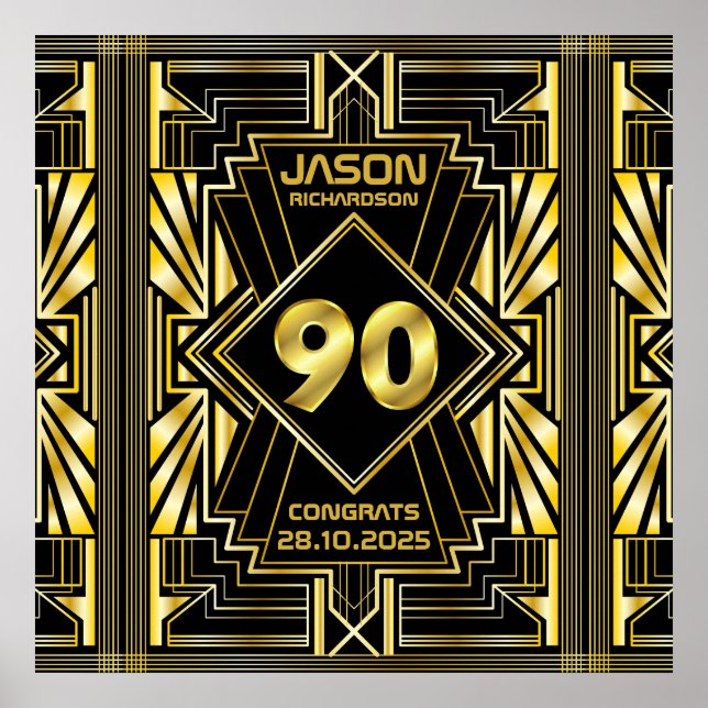 90th Birthday Art Deco Gold Black Great Gatsby Poster (Front)