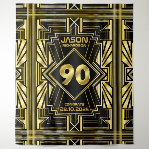 90th Birthday Art Deco Gold Black Great Gatsby Tapestry