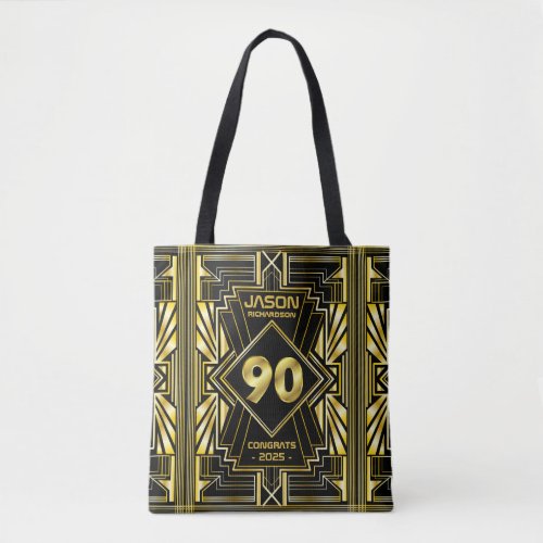 90th Birthday Art Deco Gold Black Great Gatsby Tote Bag