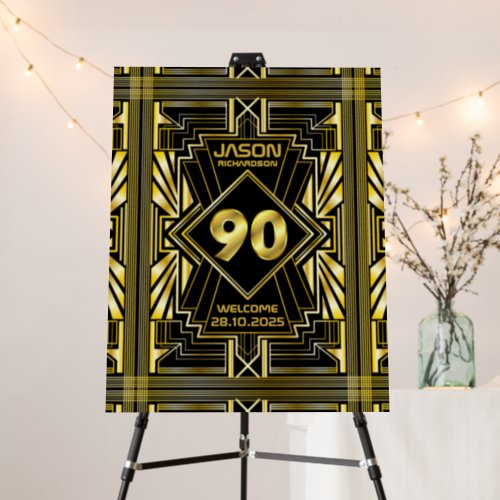 90th Birthday Art Deco Great Gatsby Welcome Gold Foam Board