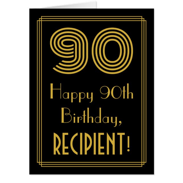 90th Birthday: Art Deco Inspired Look “90” + Name Card (Front)