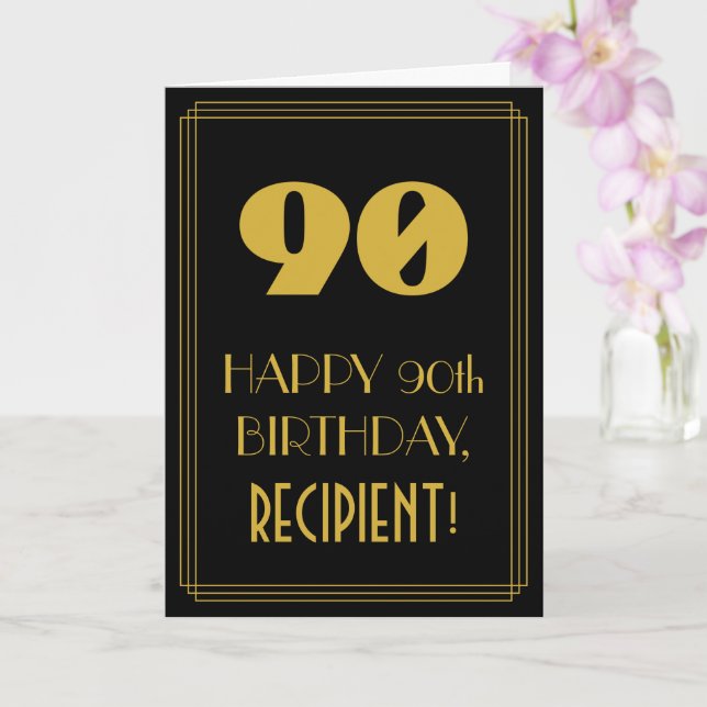 90th Birthday – Art Deco Inspired Look "90" & Name Card (Orchid)