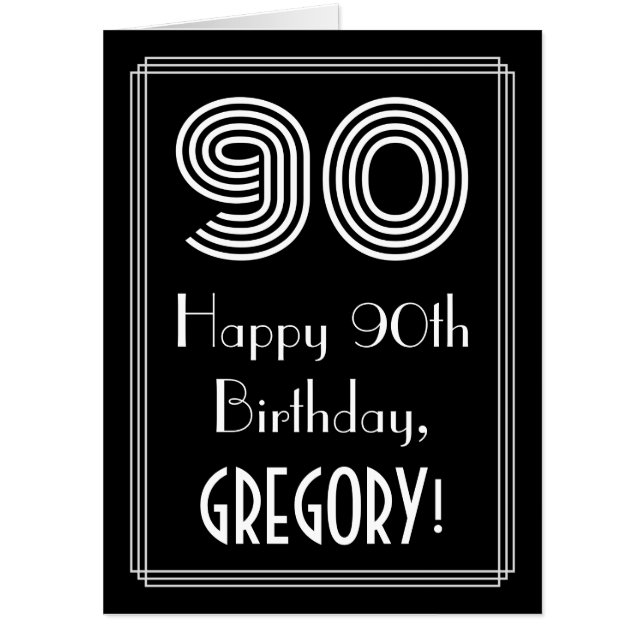90th Birthday — Art Deco Inspired Look “90” + Name Card (Front)