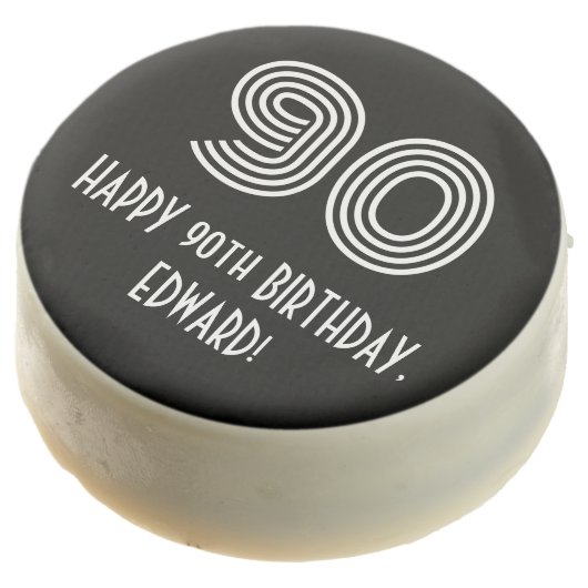 90th Birthday - Art Deco Inspired Look "90", Name Chocolate Covered Oreo (Angled)