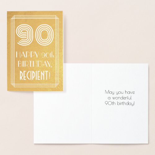 90th Birthday  Art Deco Inspired Look 90  Name Foil Card