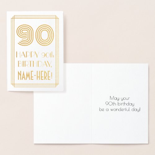 90th Birthday _ Art Deco Inspired Look 90  Name Foil Card