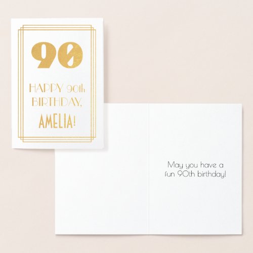 90th Birthday Art Deco Inspired Look 90  Name Foil Card