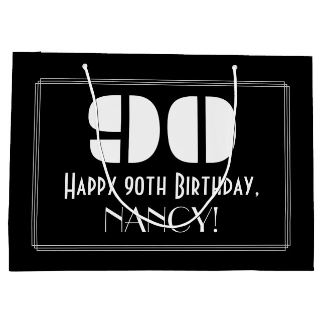 90th Birthday ~ Art Deco Inspired Look "90" + Name Large Gift Bag (Back)