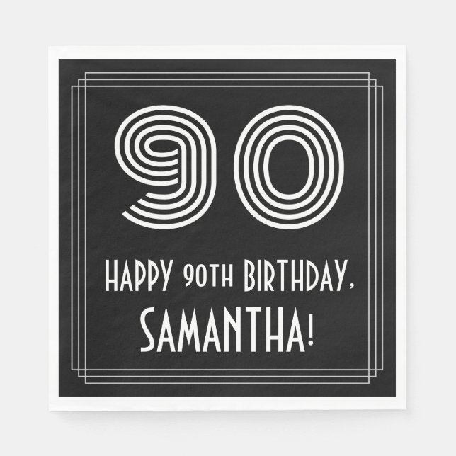90th Birthday: Art Deco Inspired Look "90" + Name Napkins (Front)