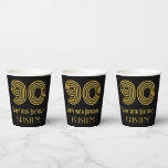 [ Thumbnail: 90th Birthday: Art Deco Inspired Look “90” & Name Paper Cups ]