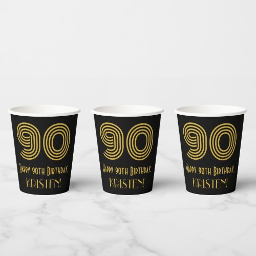 90th Birthday Art Deco Inspired Look 90  Name Paper Cups