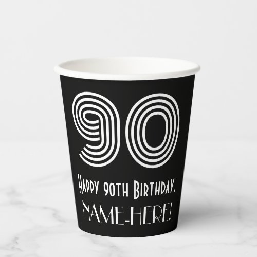 90th Birthday  Art Deco Inspired Look 90  Name Paper Cups