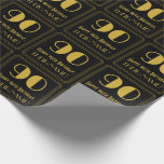 [ Thumbnail: 90th Birthday ~ Art Deco Inspired Look "90", Name Wrapping Paper ]