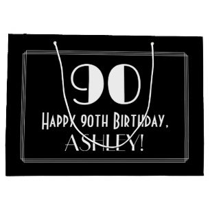 90th Birthday: Art Deco Inspired Style "90", Name Large Gift Bag
