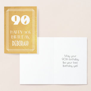90th Birthday ~ Art Deco Style "90" & Custom Name Foil Card