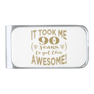 90th Birthday Awesome Silver Finish Money Clip