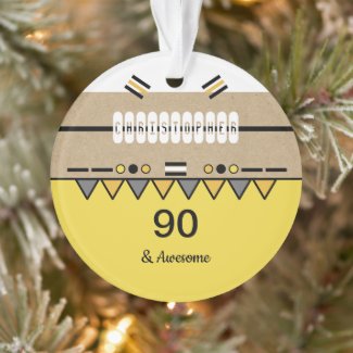 90th Birthday awesome yellow and orange Ornament