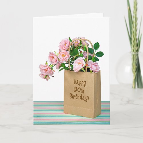 90th Birthday Bag with pink roses Card