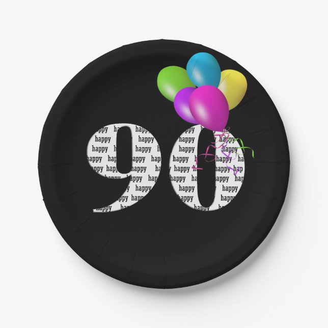 90th birthday balloon bouquet paper plates (Front)