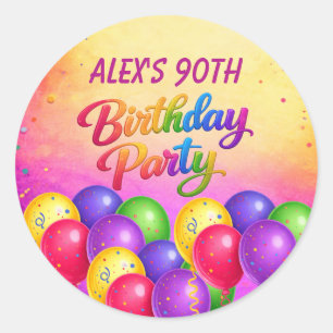 90th Birthday Balloon Confetti Party Classic Round Sticker