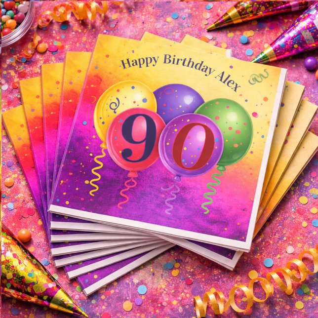 90th Birthday Balloon Confetti Party Napkins (Creator Uploaded)