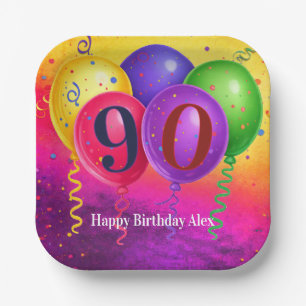 90th Birthday Balloon Confetti Party Paper Plates