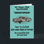 90th Birthday Banger Love Vintage Car Retro Style Card<br><div class="desc">Easily customize the text of this birthday card using the template provided. Part of the "Banger" range of designs.</div>