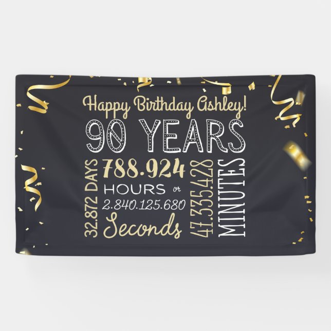 90th Birthday Banner - 90 Years in Hours & Seconds (Horizontal)