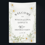90th Birthday Banner April Birth Flower Daisy<br><div class="desc">Modern Boho white daisy border. All text is editable.</div>