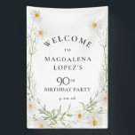 90th Birthday Banner April Birth Flower Daisy<br><div class="desc">Modern Boho white daisy border. All text is editable.</div>