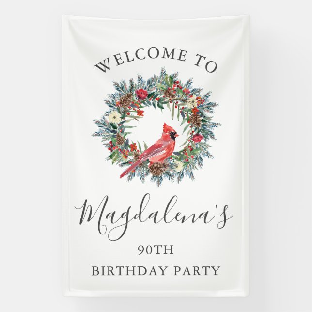 90th Birthday Banner Red Cardinal Custom Welcome (Vertical)