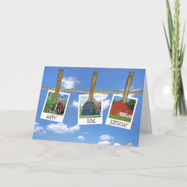 90th Birthday Barns And Tractor Snapshots Card (Front)